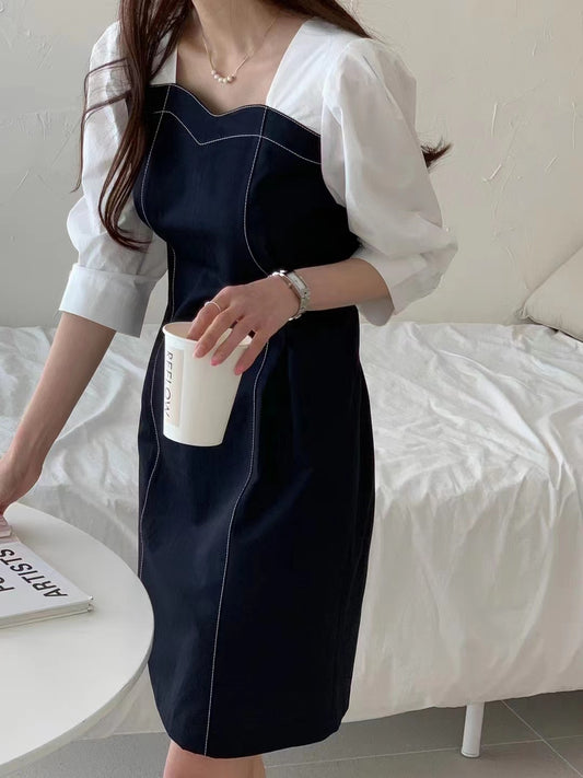 韓國藍白連身裙