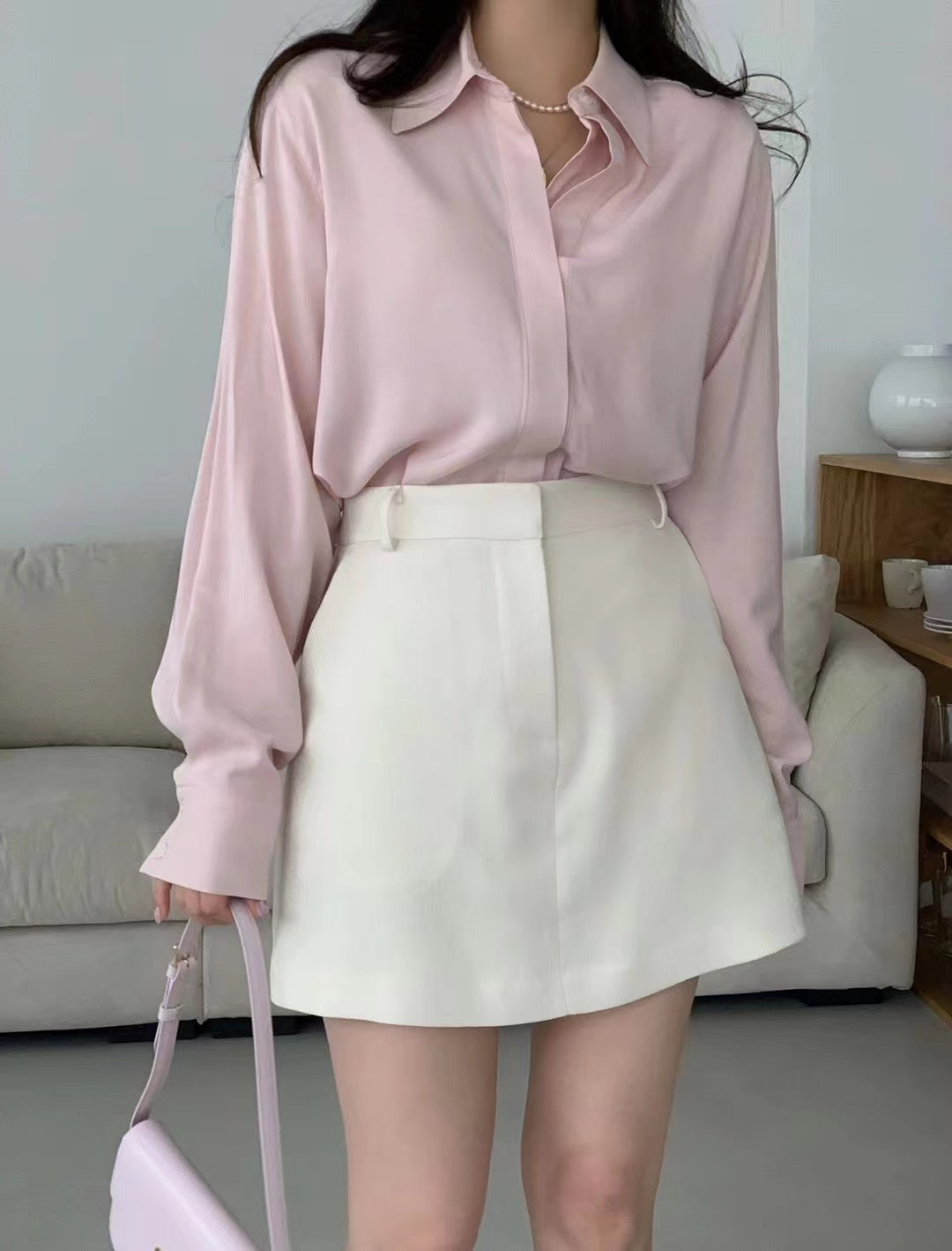 韓國白色修身裙褲