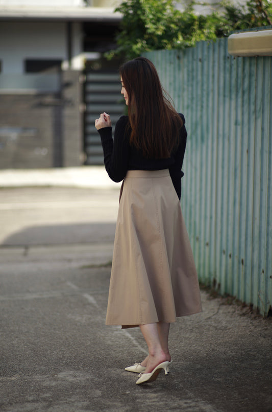 韓國柔美奶茶色半截裙